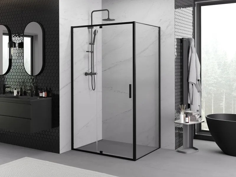 Mexen Exo, sprchovací kút s krídlovými dverami 150 x 75 cm, 6mm číre sklo, čierny profil, 819-150-075-70-00