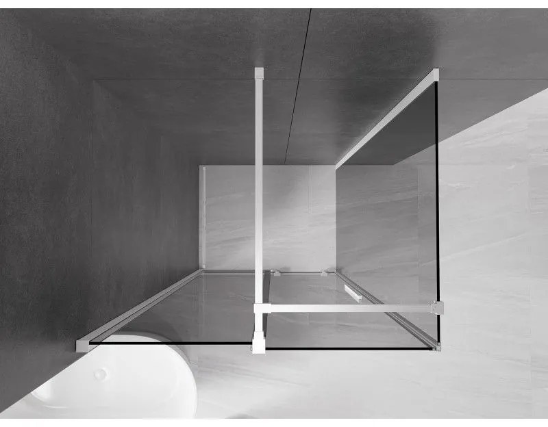 Mexen Velar, sprchový kút s posuvnými dverami 140 x 90 cm, 8mm šedé sklo, biela matná, 871-140-090-41-20