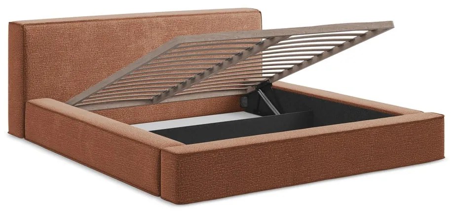 Čalúnená dvojlôžková posteľ v terakotovej farbe s úložným priestorom s roštom 160x200 cm Noho – Makamii
