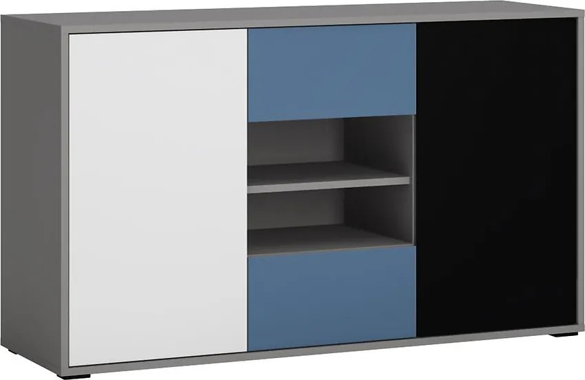 Komoda Laser LASK02B 2D2S platinovo sivá/čierna perla/alpská biela/modrá