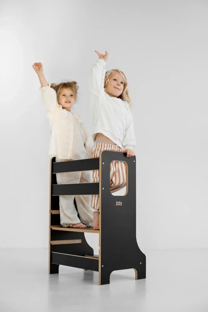 Učiaca veža Montessori pre súrodencov čierna