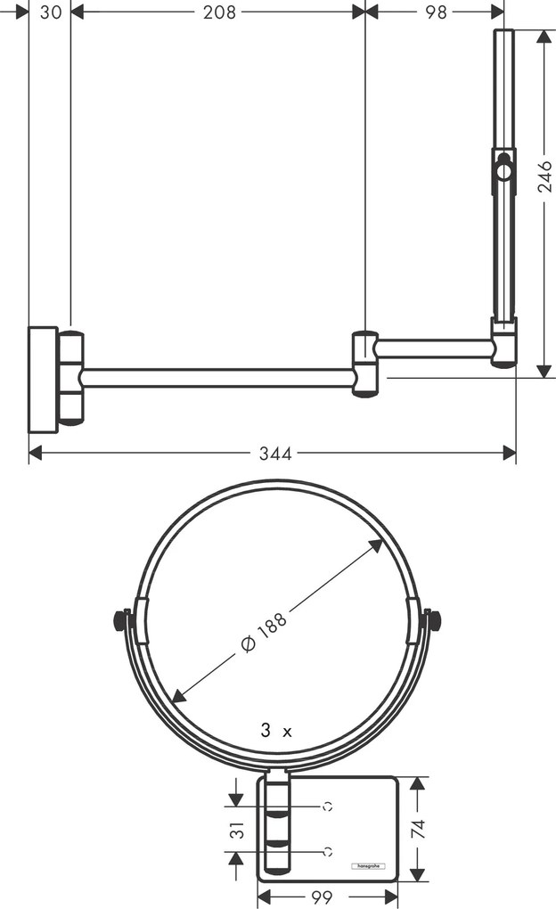 Hansgrohe AddStoris, kozmetické zrkadlo Ø188 mm, kartáčovaný bronz, HAN-41791140
