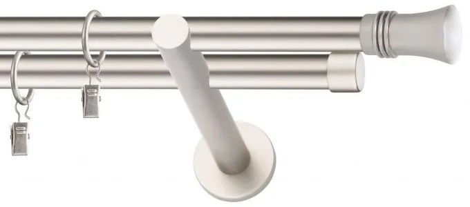 Dekorstudio Chrómová matná dvojradová garniža CAPRI 19mm Dĺžka: 140cm, Typ uchytenia: Držiak dvojitý modern, Typ príslušenstva: Krúžky tiché so štipcami