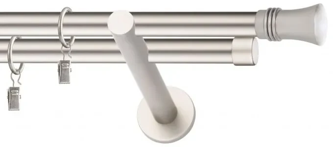 Dekorstudio Chrómová matná dvojradová garniža CAPRI 19mm Dĺžka: 360cm, Typ uchytenia: Držiak dvojitý modern, Typ príslušenstva: Krúžky tiché so štipcami