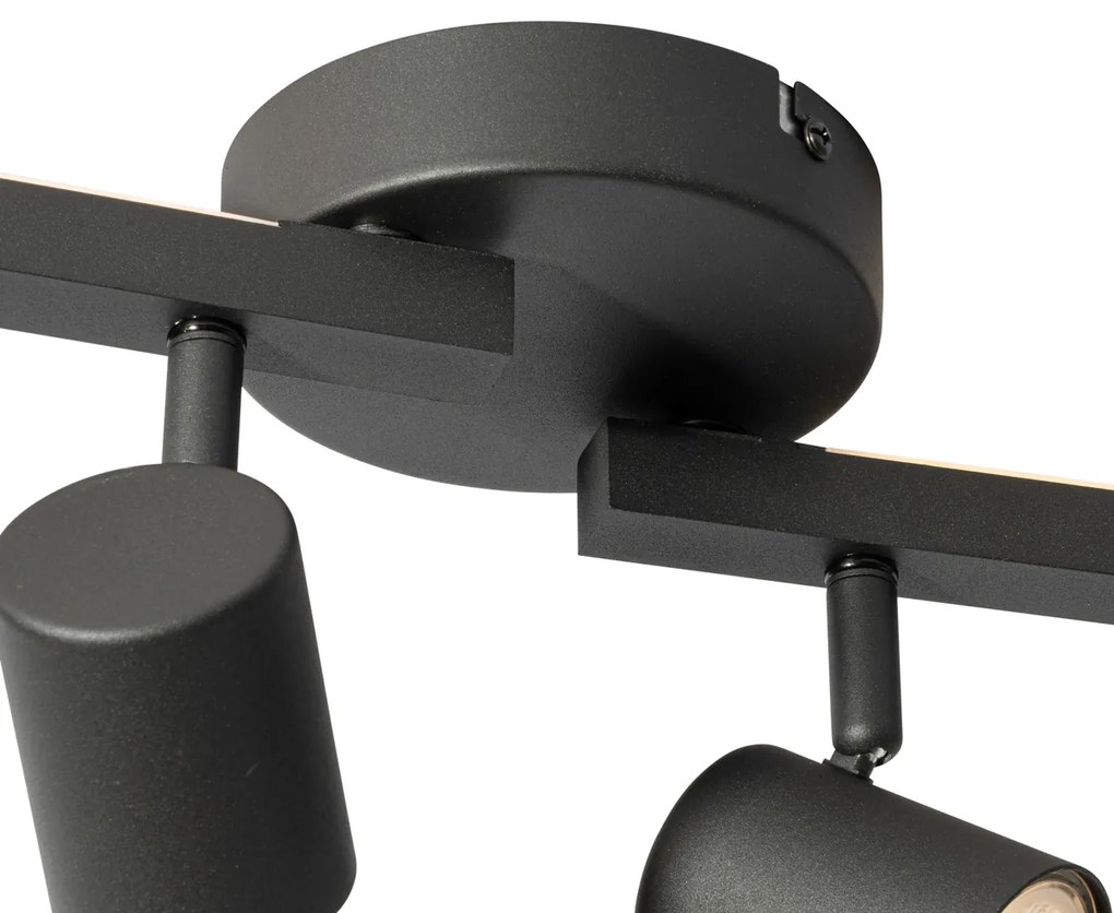 Stropný reflektor čierny GU10 50 mm 4-svetelný vrátane podsvietenia a 3-cestného vypínača - Back Up