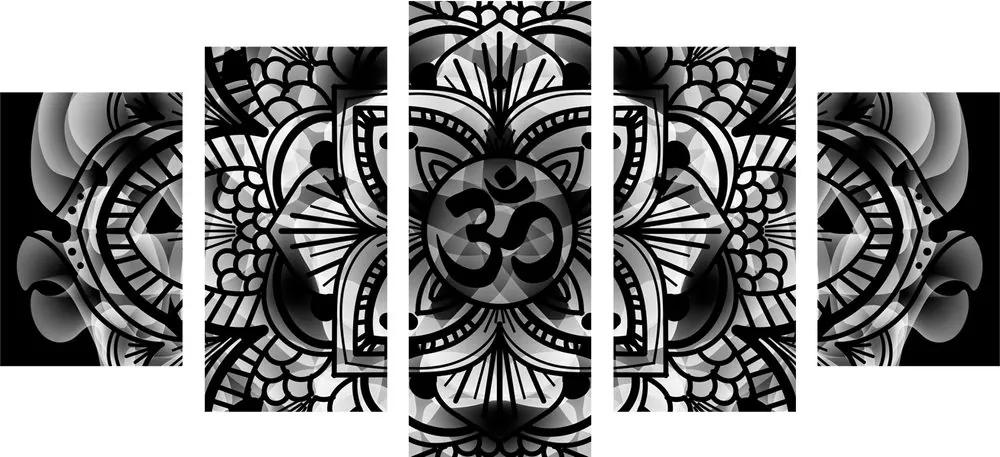 5-dielny obraz Mandala zdravia v čiernobielom prevedení - 100x50