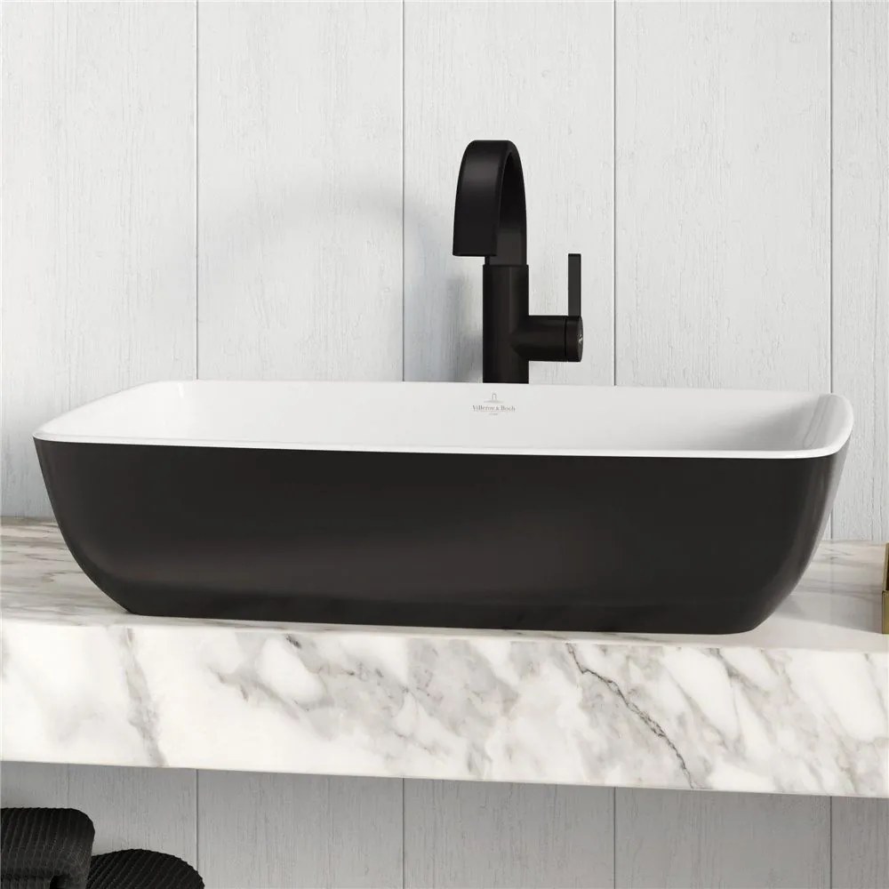 VILLEROY & BOCH Artis obdĺžnikové umývadlo na dosku bez otvoru, bez prepadu, 580 x 380 mm, Coal Black, 417258BCT8