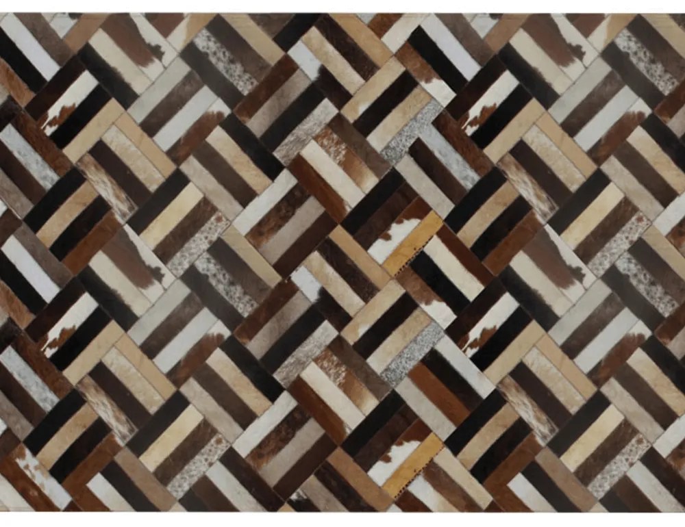 Luxusný kožený koberec, hnedá/čierna/béžová, patchwork, 70x140 , KOŽA TYP 2