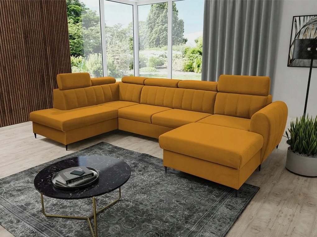 Rohová sedačka U Potazuro XL (horčicová) (s úl. priestorom) (p)