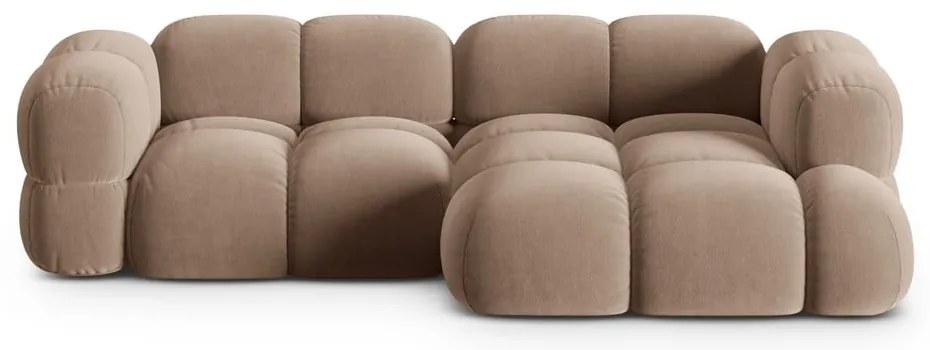 Hnedá zamatová rohová pohovka (pravý roh/s leňoškou) Loretto – Cosmopolitan Design