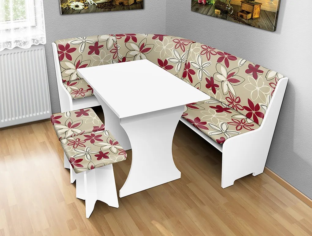 Nabytekmorava Jedálenská rohová lavica sa štokrlemi a stolom farba lamina: biela 113, čalúnenie vo farbe: Alova čierna