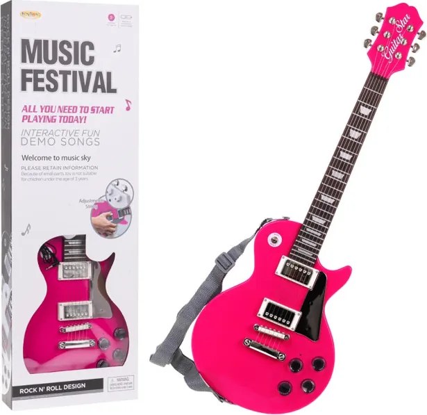 Detská elektrická gitara s mikrofónom a slúchadlami ružová