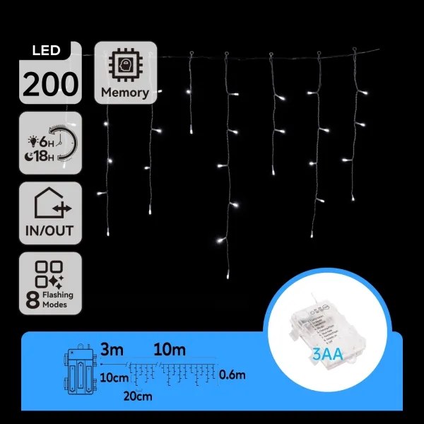 Aigostar - LED vonkajší reťaz 200xLED/8 funkcií 13x0,6m IP44 studená biela