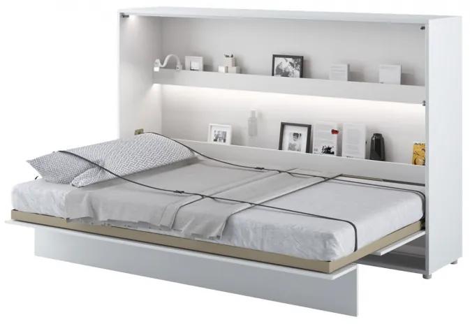 Horizontálna sklápacia posteľ s LED osvetlením políc a LED lampou 120x200 CELENA - biela / lesklá biela