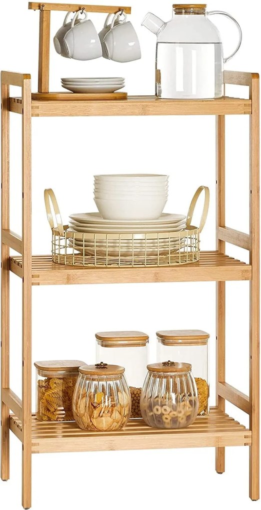 Bambusový regál s 3 úrovňami, prírodná farba