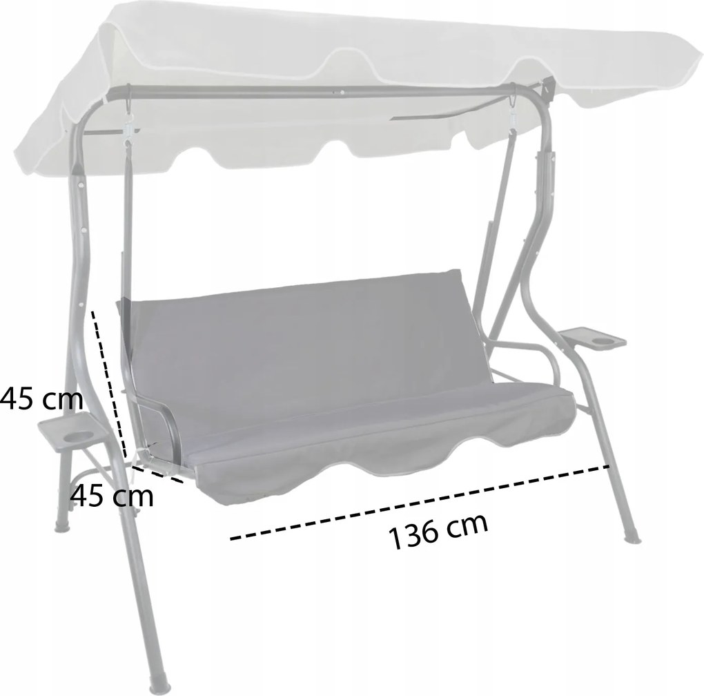 Garden Line ZÁHRADNÁ HOJDAČKA 170 x 110 x 153 cm ŠEDÁ BEZ OPIERKY NA NOHY. S DRŽIAKOM NA POHÁRE