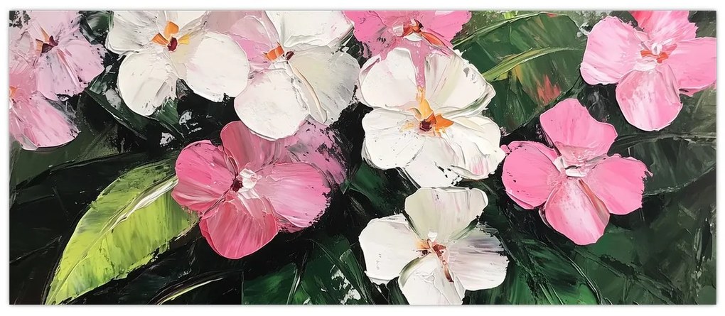 Obraz - Ružové a biele kvety (120x50 cm)