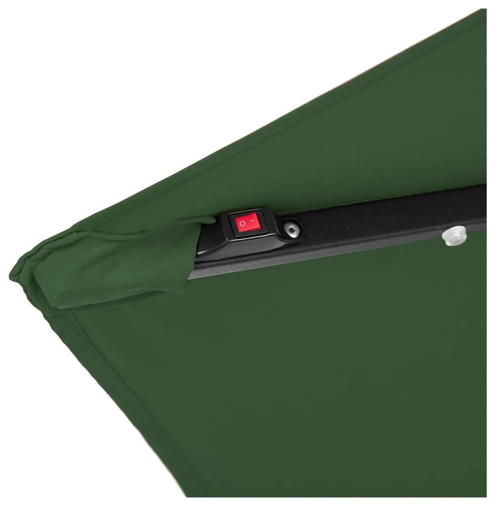 Slnečník na terasu s LED osvetlením - bočný (zelený) - 300 cm |  UNI_UMBRELLA_R300GRL