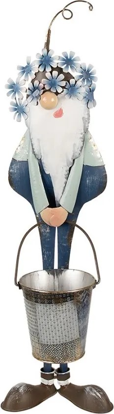 Kovová modrá dekoratívna figúrka škriatok s vedierkom - 19*18*67 cm