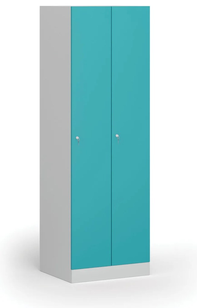 Kovová šatníková skrinka S1, 2-dverová, 1850 x 600 x 500 mm, cylindrický zámok, zelené dvere