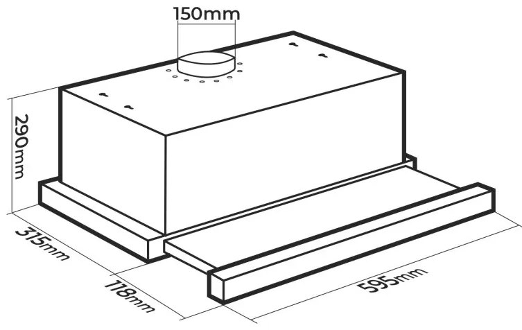 Digestor výsuvný 67 W, 595 x 290 x 315 mm