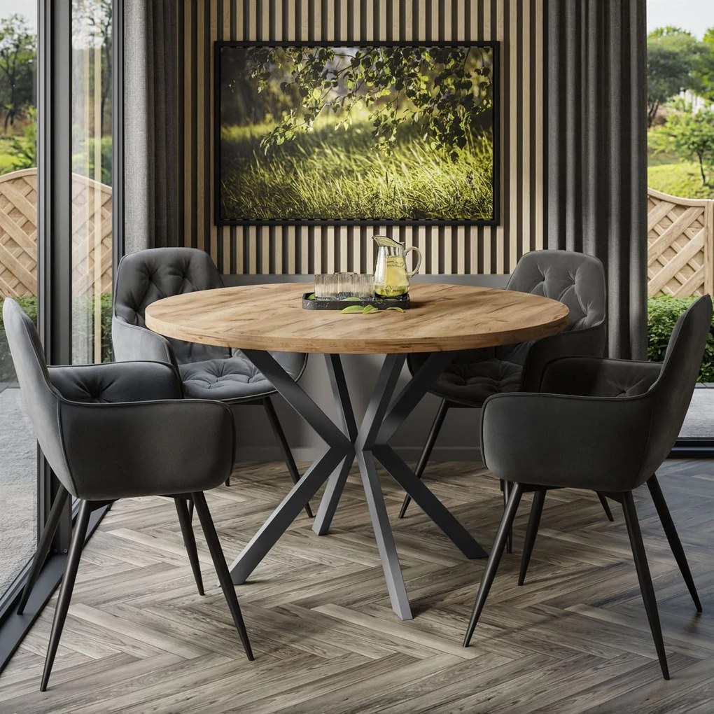 Okrúhly rozkladací jedálensky stôl MARION 120-196cm dub artisan Farba nôh: Čierna