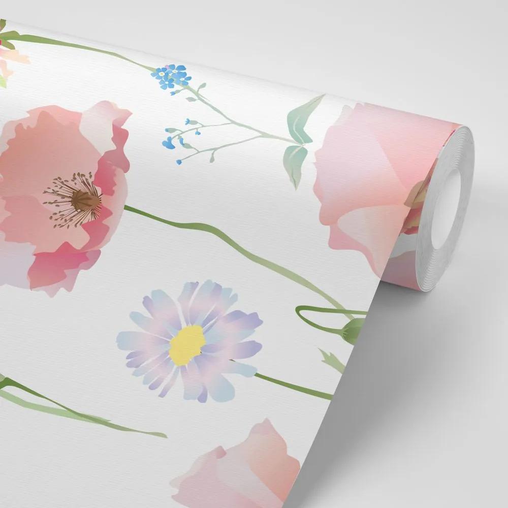 Samolepiaca tapeta lúčne kvety v romantickom zobrazení