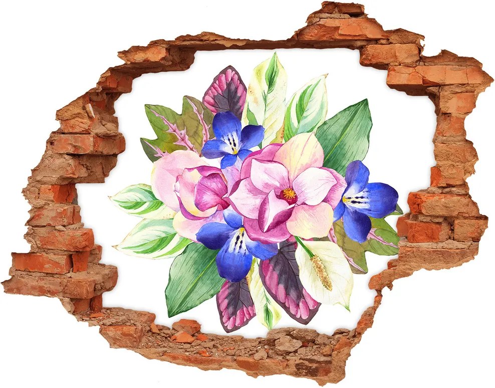 Nálepka 3D diera na stenu Kytice kvetov WallHole-cegla-90x70-114054011