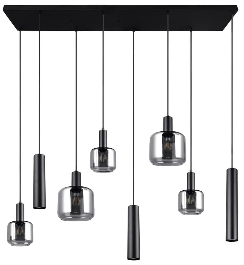 Čierne závesné svietidlo s kovovo-skleneným tienidlom Mataro – Trio