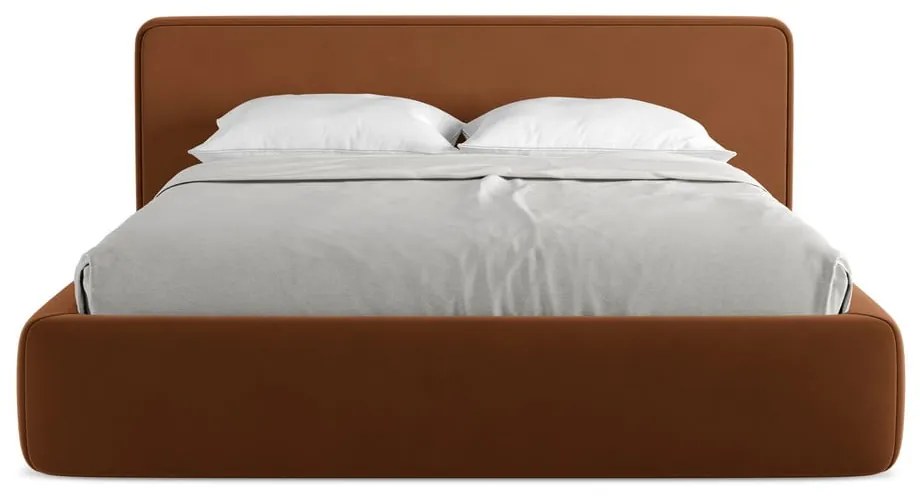 Čalúnená dvojlôžková posteľ v terakotovej farbe s úložným priestorom s roštom 160x200 cm Kiana – Makamii