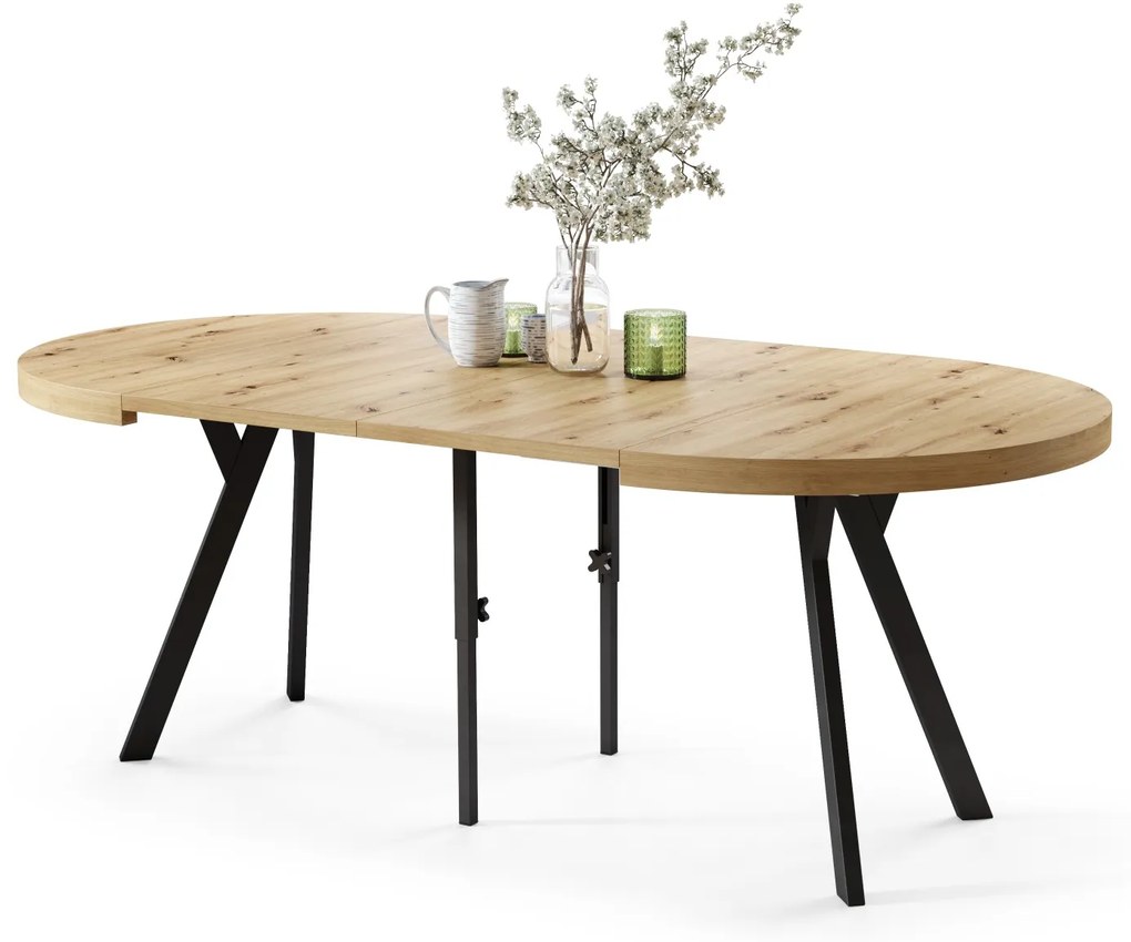 VITO Dub Artisan / čierne nohy - VEĽKÝ OKRÚHLY STÔL Ø110 ROZKLADACÍ AŽ DO 310 cm S NOHAMI Y LOFTOVÝ / INDUSTRIÁLNY