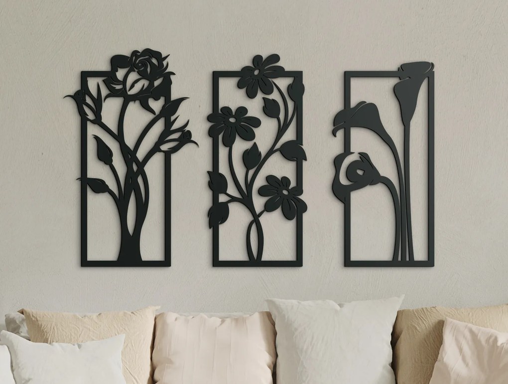 drevko Viacdielny obraz Kvitnúce kvety Rozmer obrazu: 38 x 65 cm, Farba dekorácie: Čierna