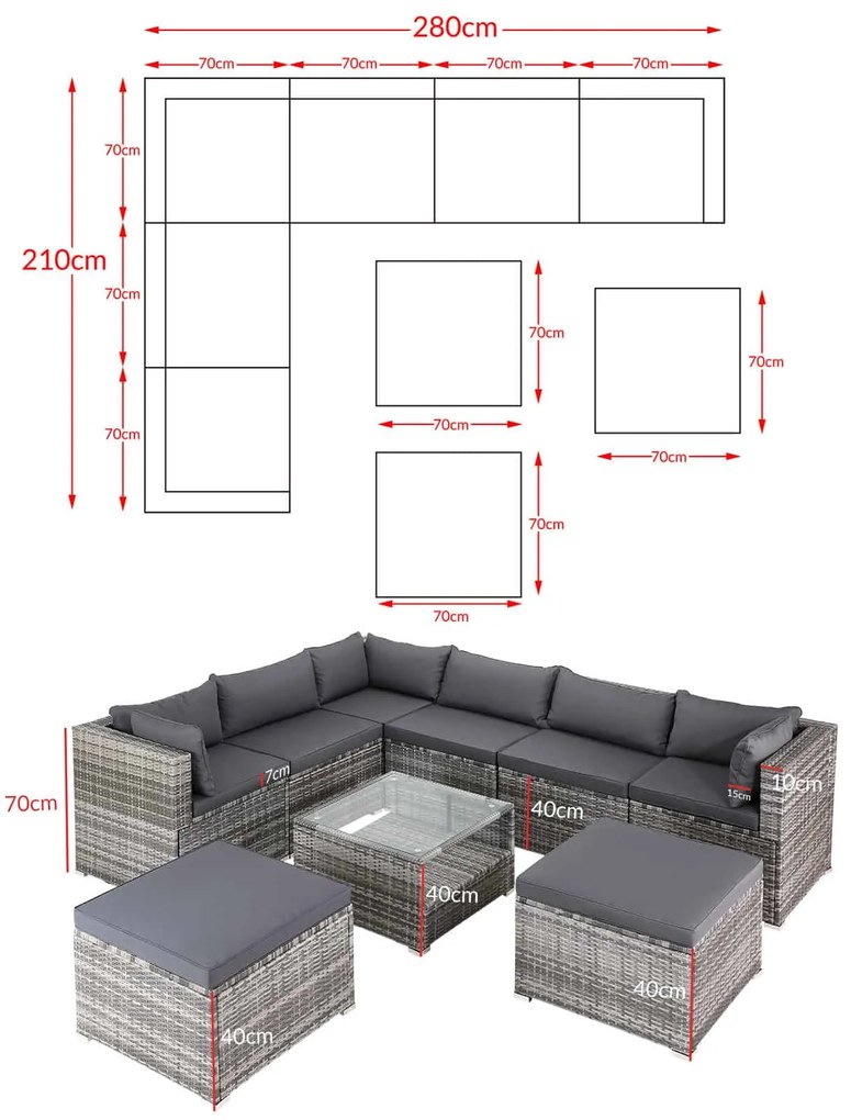 InternetovaZahrada Záhradný ratanový set XXL - sivá/antracit podušky