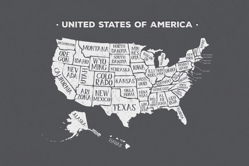 Tapeta moderná mapa USA v čiernobielom prevedení