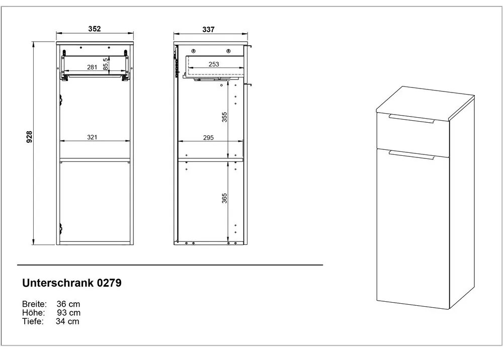 Antracitová vysoká závesná kúpeľňová skrinka 36x93 cm Crandon – Germania
