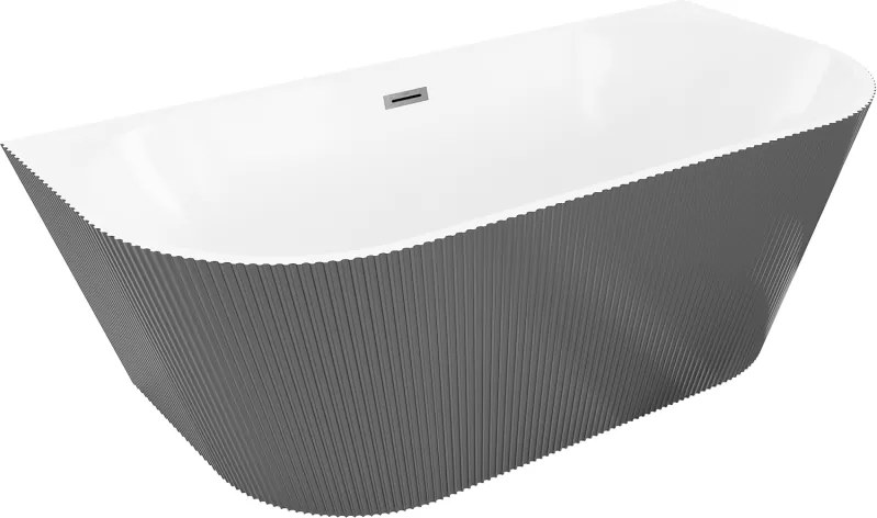 Mexen Oris, voľne stojaca ryhovaná vaňa 150 x 75 cm, biela-šedá, brúsený grafit prepad, 52871507562-66