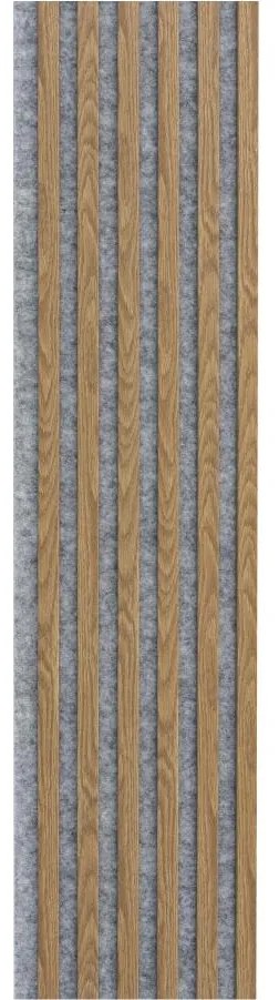 Akustické dekoračné panely, dub svetlý 3D lamely na sivom filcovom podklade, rozmer 270 x 30 cm, IMPOL TRADE