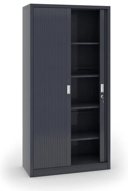 Kovová skriňa s roletovými dverami, 1990 x 1000 x 450 mm, tmavo sivá