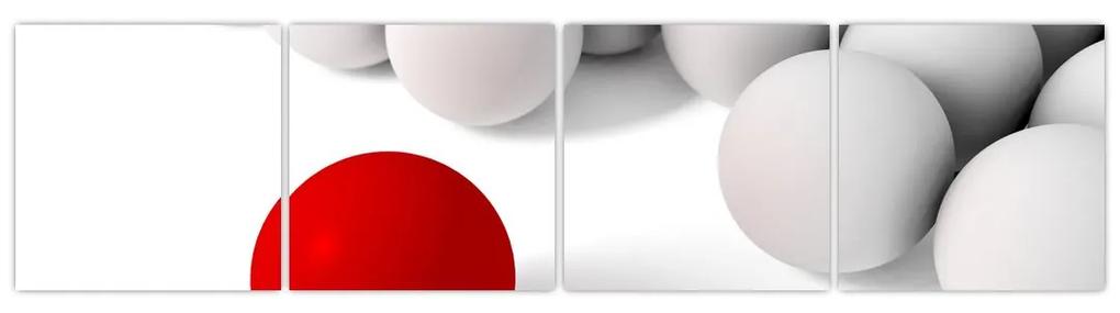 Červená guľa medzi bielymi - abstraktný obraz