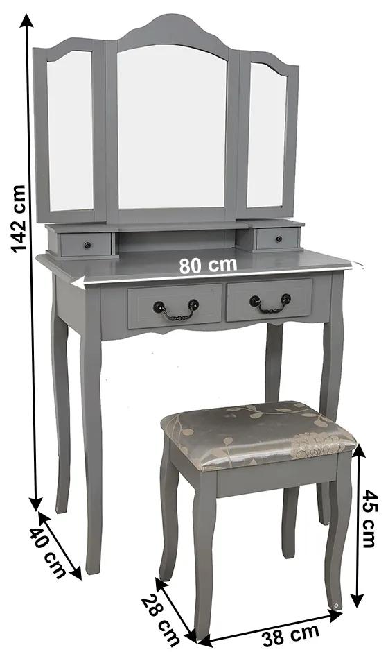 Toaletný stolík s taburetkou Regina New - sivá / strieborná