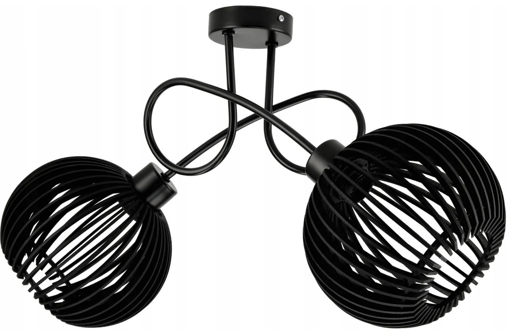BERGE LED stropné svietidlo 2XE27, drevené, čierne