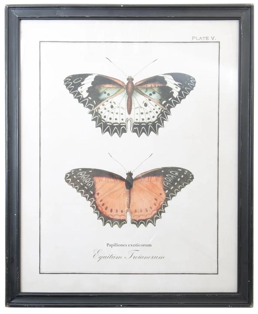 Čierny drevený nástenný obraz s motýľmi - 65*2*80 cm