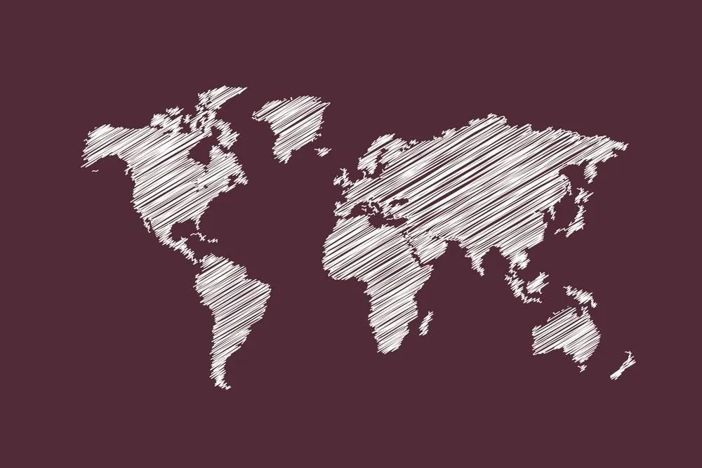 Samolepiaca tapeta šrafovaná mapa sveta na bordovom pozadí - 300x200