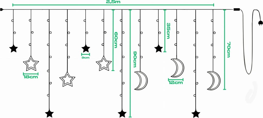 Dekoračná LED girlanda HVIEZDY A MESIACA - 2,5 m - teplá biela