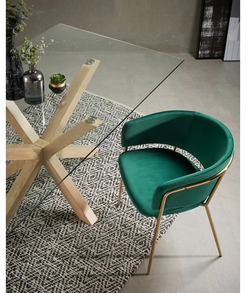 Sklenený jedálenský stôl s prírodným podnožím Kave Home, 160 x 90 cm
