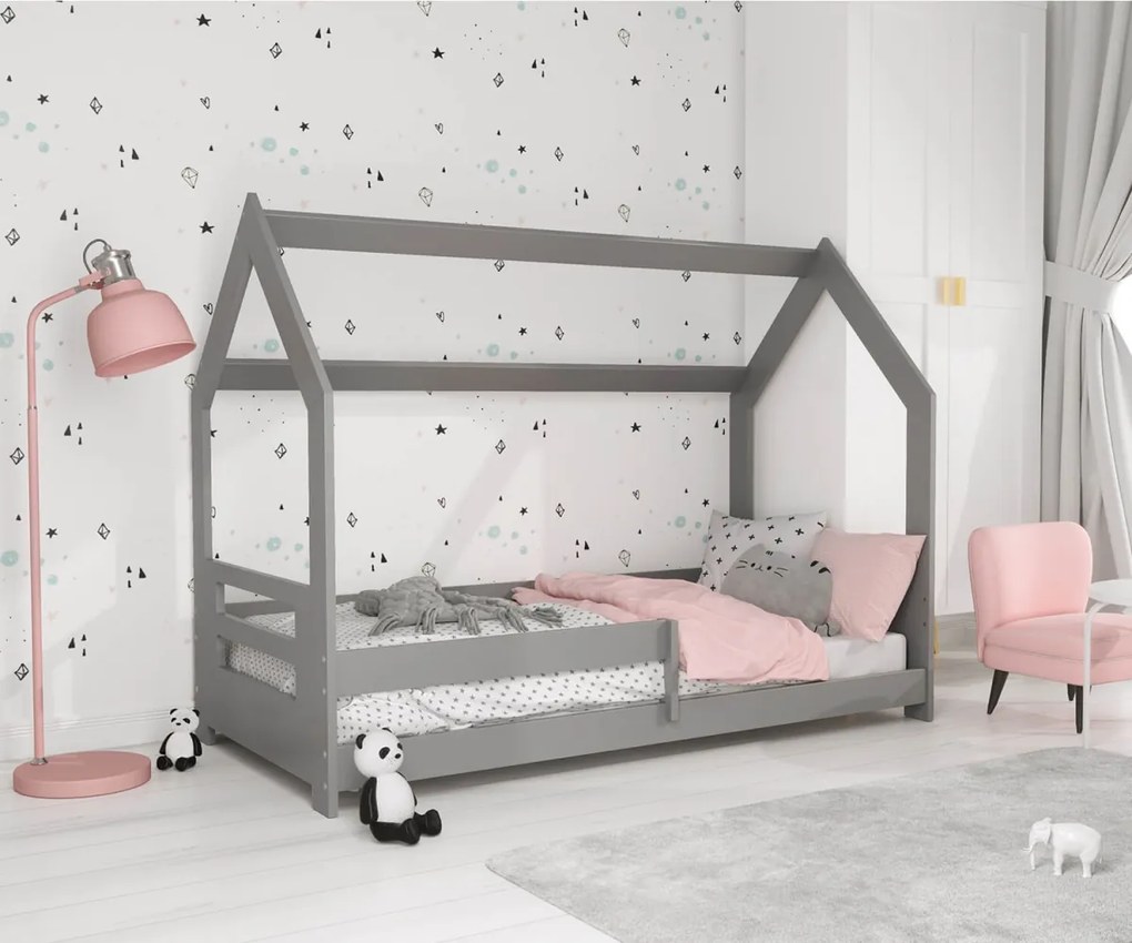 Detská posteľ DOMČEK D5B 80x160cm masív sivá | AMI Nábytok