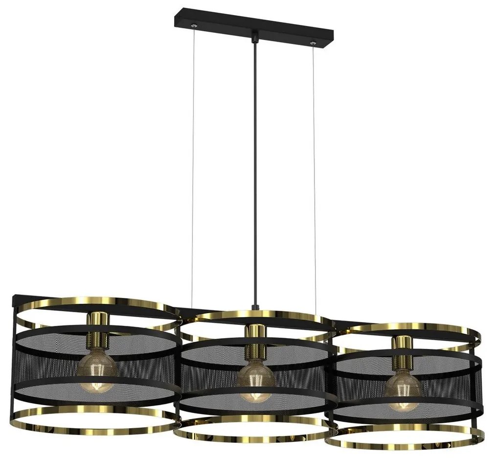 Luster na lanku RIM 3xE27/60W/230V čierna/zlatá