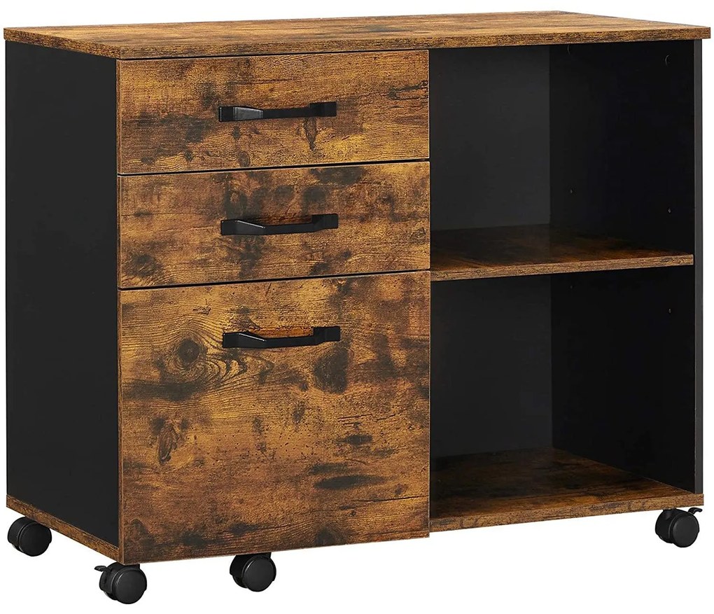 Kartotéka s tromi zásuvkami, rustikálna hnedá