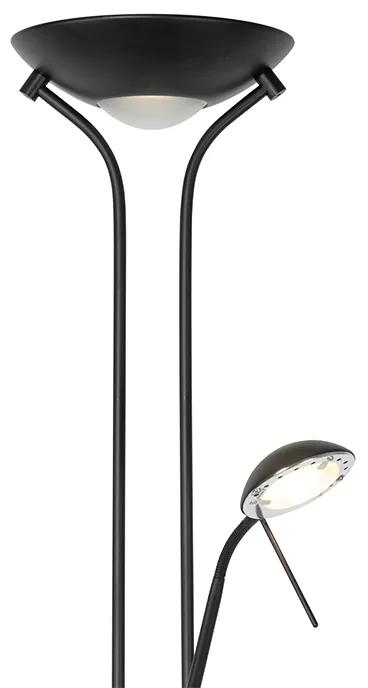 Moderná stojaca lampa čierna s lampou na čítanie vrátane LED stmievateľnej na teplú - Diva