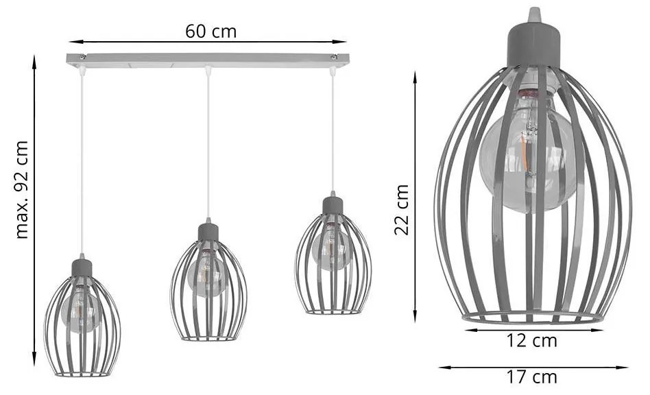 Závesné svietidlo Toronto, 3x drôtené tienidlo (výber z 3 farieb)